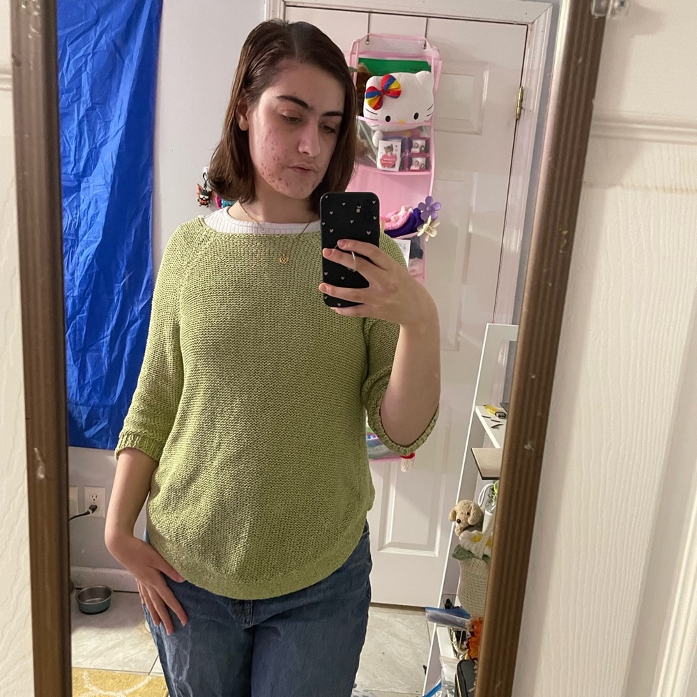 Chico's Light Green Crew Neck Sweater